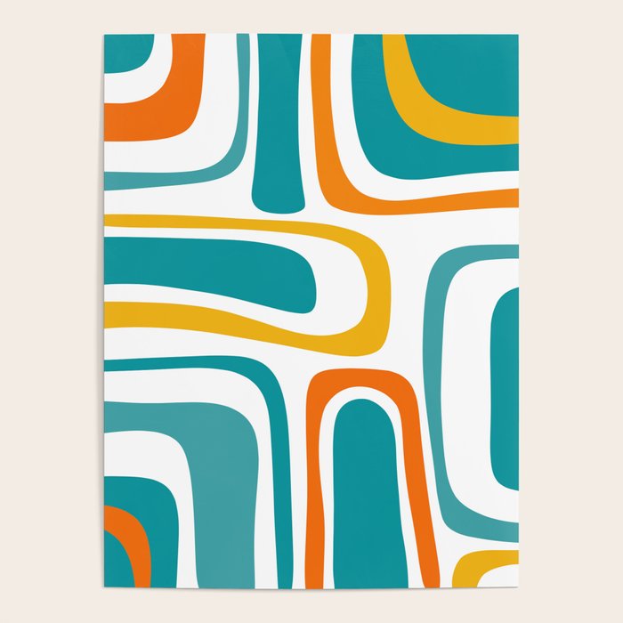 Palm Springs Mid Century Modern Abstract Pattern Orange Mustard Turquoise White Poster Gallery Image 1