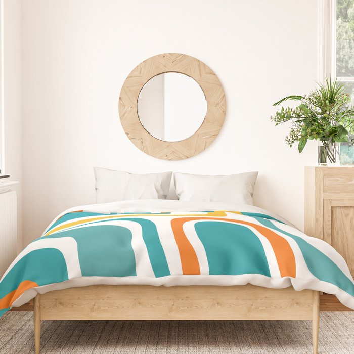 Palm Springs Mid Century Modern Abstract Pattern Orange Mustard Turquoise White Duvet Cover Gallery Image 3