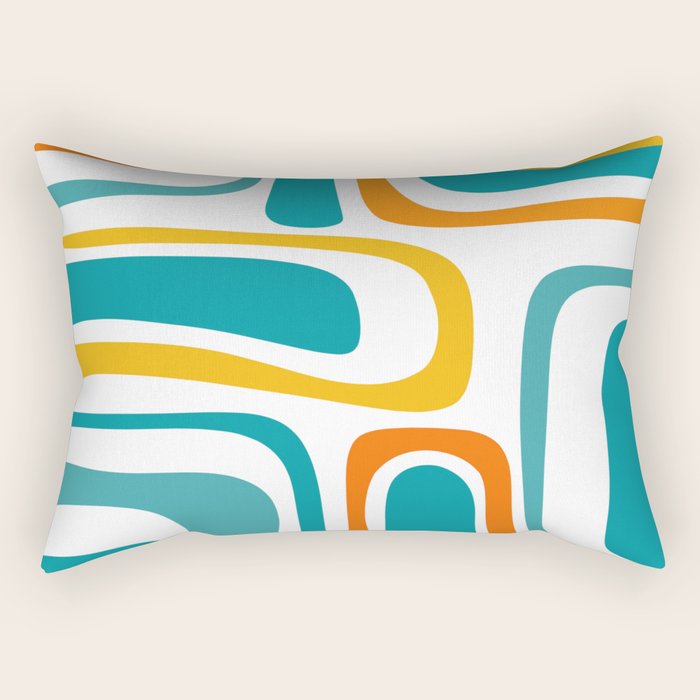 Palm Springs Mid Century Modern Abstract Pattern Orange Mustard Turquoise White Rectangular Pillow Gallery Image 1