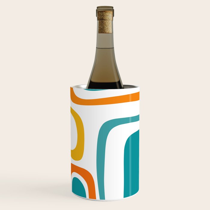 Palm Springs Mid Century Modern Abstract Pattern Orange Mustard Turquoise White Wine Chiller Gallery Image 3