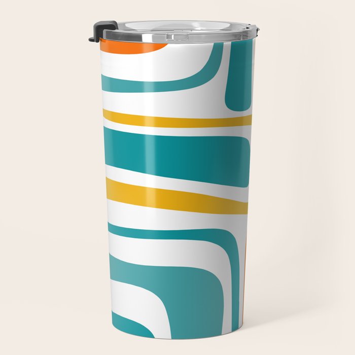 Palm Springs Mid Century Modern Abstract Pattern Orange Mustard Turquoise White Travel Mug Gallery Image 3