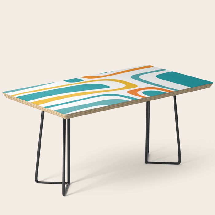Palm Springs Mid Century Modern Abstract Pattern Orange Mustard Turquoise White Coffee Table Gallery Image 1