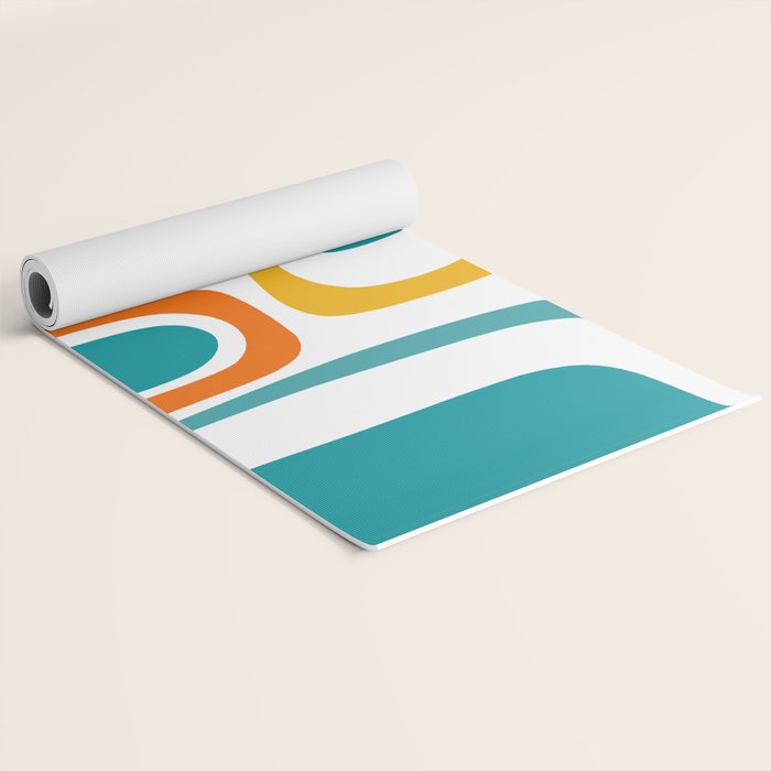 Palm Springs Mid Century Modern Abstract Pattern Orange Mustard Turquoise White Yoga Mat Gallery Image 2