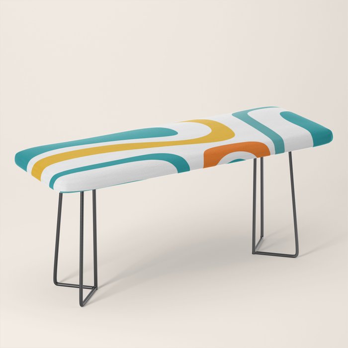 Palm Springs Mid Century Modern Abstract Pattern Orange Mustard Turquoise White Bench Gallery Image 1