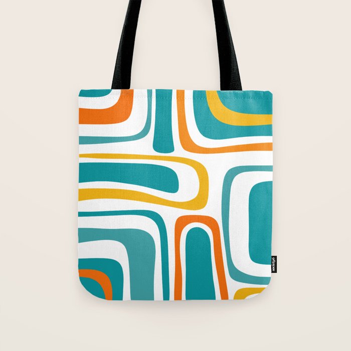 Palm Springs Mid Century Modern Abstract Pattern Orange Mustard Turquoise White Tote Bag Gallery Image 1