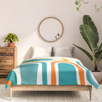 Palm Springs Mid Century Modern Abstract Pattern Orange Mustard Turquoise White Comforter Gallery Image 3