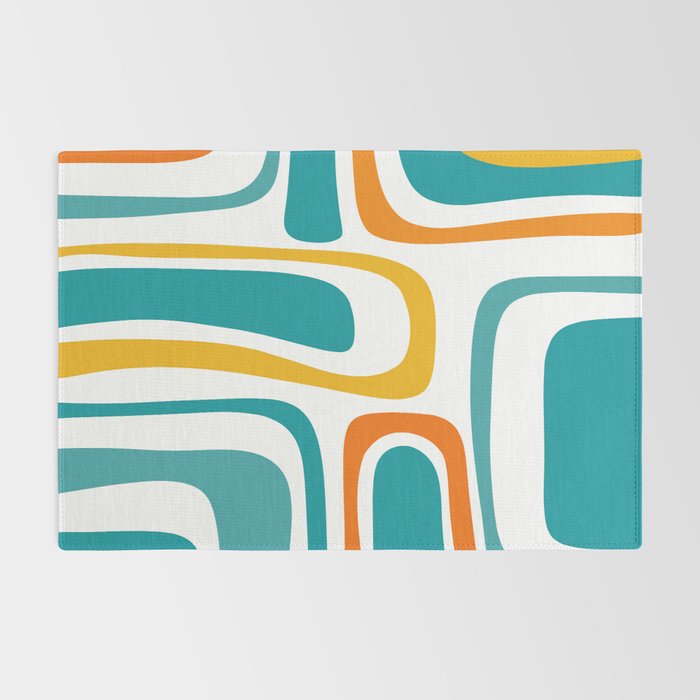 Palm Springs Mid Century Modern Abstract Pattern Orange Mustard Turquoise White Rug Gallery Image 2