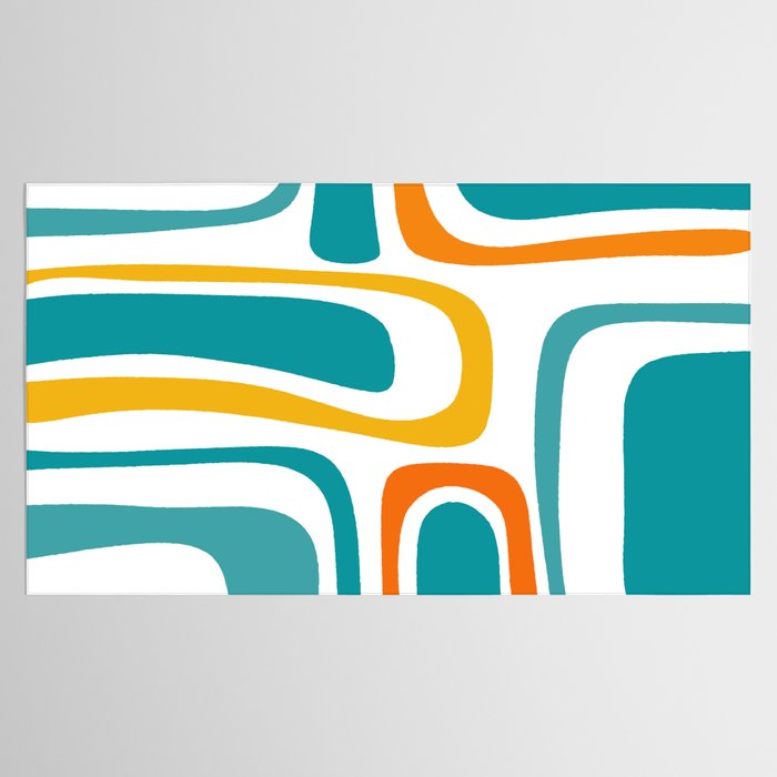 Palm Springs Mid Century Modern Abstract Pattern Orange Mustard Turquoise White Tablecloth Gallery Image 2