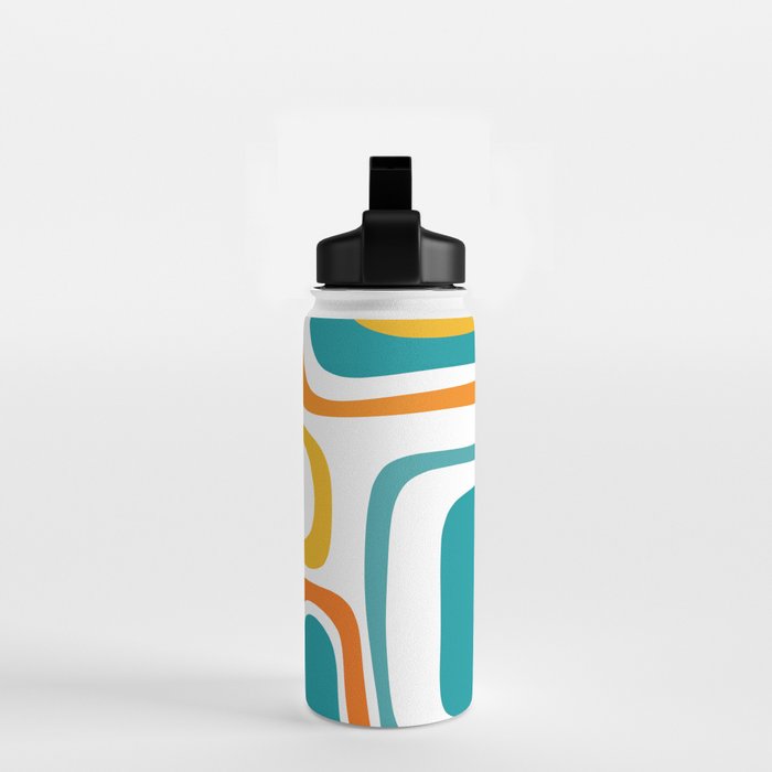 Palm Springs Mid Century Modern Abstract Pattern Orange Mustard Turquoise White Water Bottle Gallery Image 2