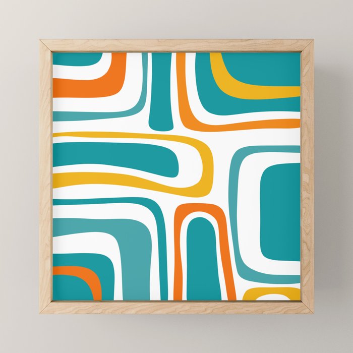 Palm Springs Mid Century Modern Abstract Pattern Orange Mustard Turquoise White Mini Art Print Gallery Image 1