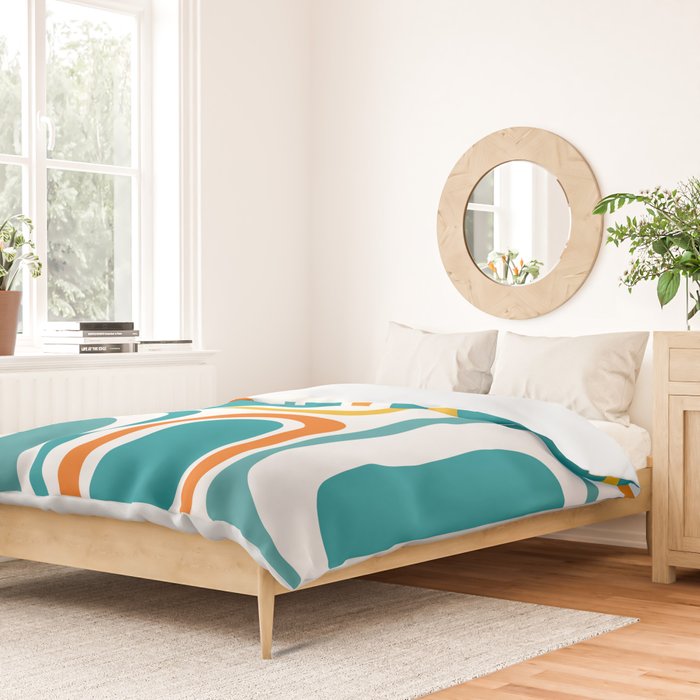 Palm Springs Mid Century Modern Abstract Pattern Orange Mustard Turquoise White Duvet Cover Gallery Image 2