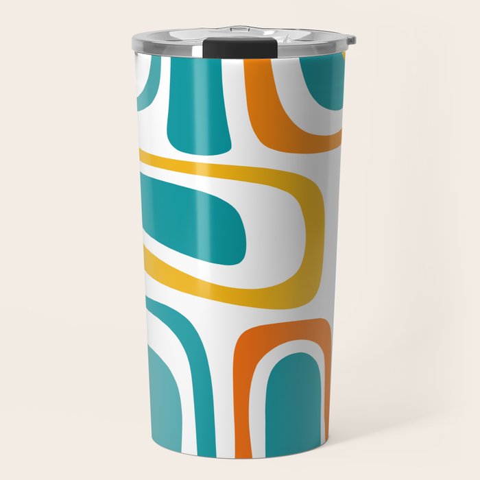 Palm Springs Mid Century Modern Abstract Pattern Orange Mustard Turquoise White Travel Mug Gallery Image 1