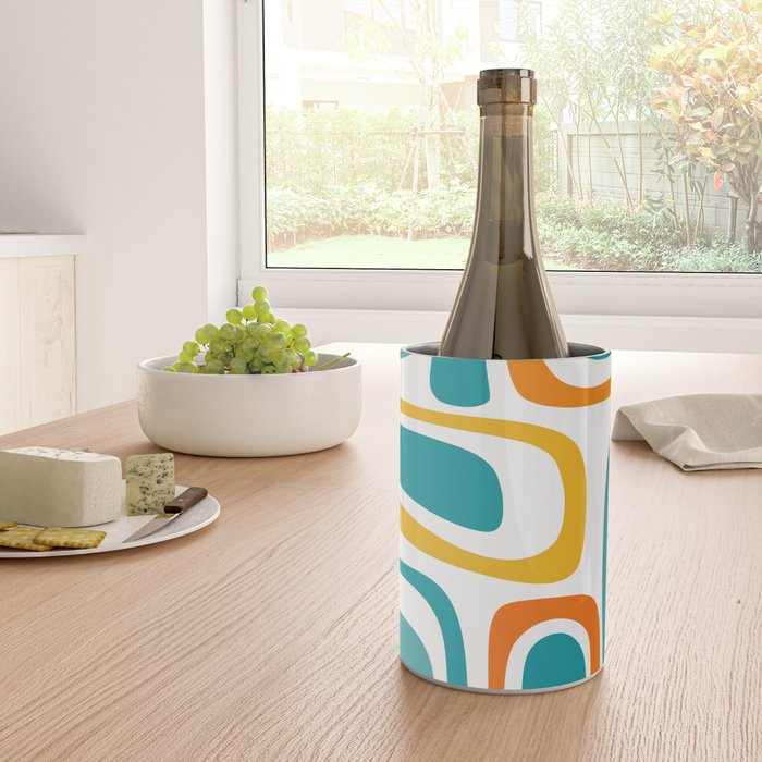 Palm Springs Mid Century Modern Abstract Pattern Orange Mustard Turquoise White Wine Chiller Gallery Image 4
