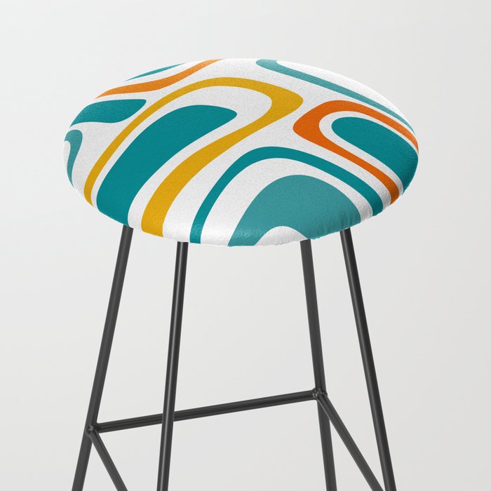 Palm Springs Mid Century Modern Abstract Pattern Orange Mustard Turquoise White Stool Gallery Image 2