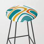 Palm Springs Mid Century Modern Abstract Pattern Orange Mustard Turquoise White Stool Gallery Image 2