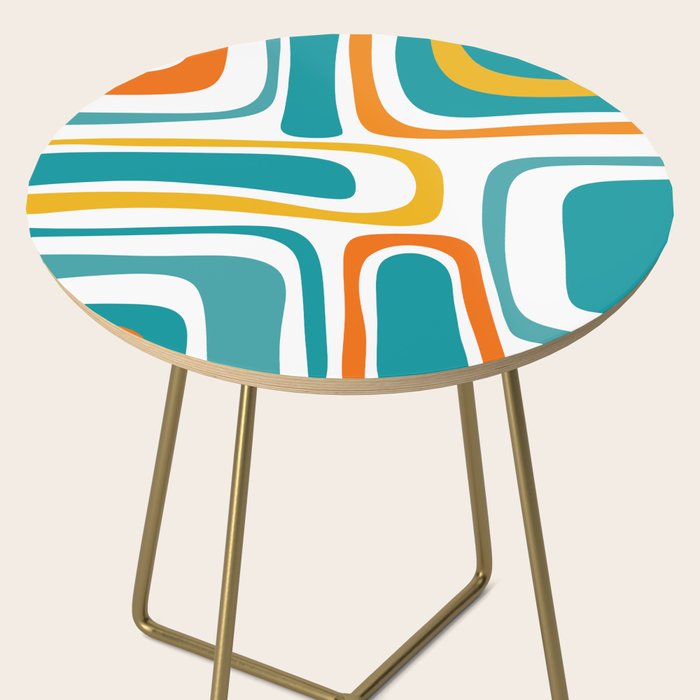 Palm Springs Mid Century Modern Abstract Pattern Orange Mustard Turquoise White Side Table Gallery Image 2