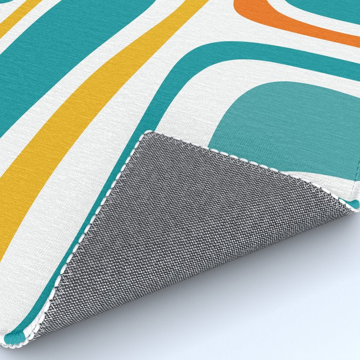 Palm Springs Mid Century Modern Abstract Pattern Orange Mustard Turquoise White Rug Gallery Image 4