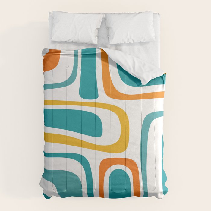 Palm Springs Mid Century Modern Abstract Pattern Orange Mustard Turquoise White Comforter Gallery Image 6