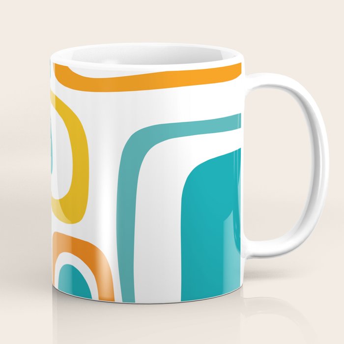 Palm Springs Mid Century Modern Abstract Pattern Orange Mustard Turquoise White Coffee Mug Gallery Image 1