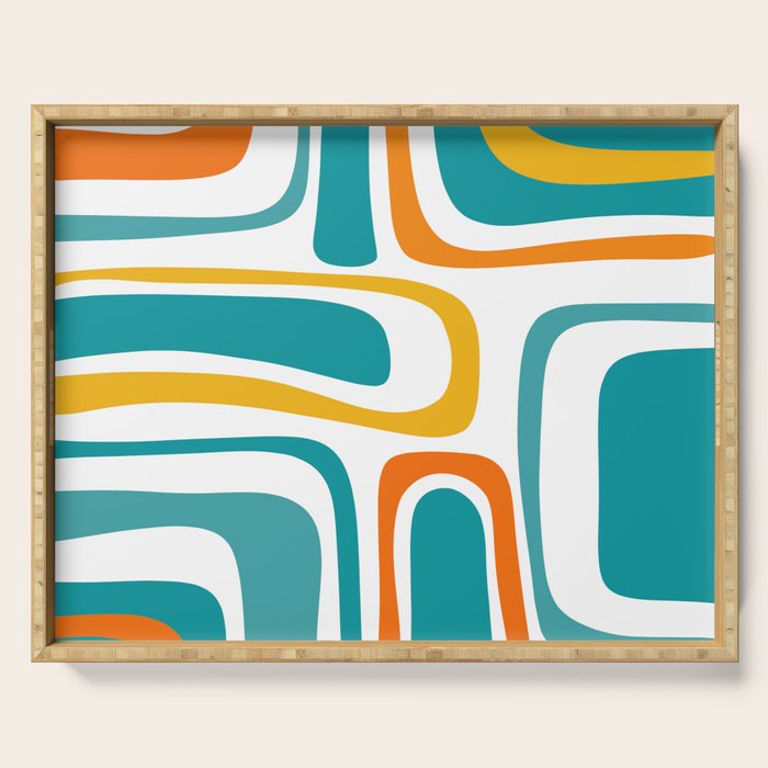 Palm Springs Mid Century Modern Abstract Pattern Orange Mustard Turquoise White Serving Tray Gallery Image 1