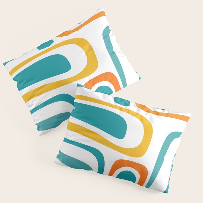 Palm Springs Mid Century Modern Abstract Pattern Orange Mustard Turquoise White Pillow Sham Gallery Image 3