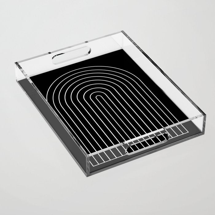 Minimal Arch III Black and White Modern Geometric Lines Acrylic Tray Gallery Image 1