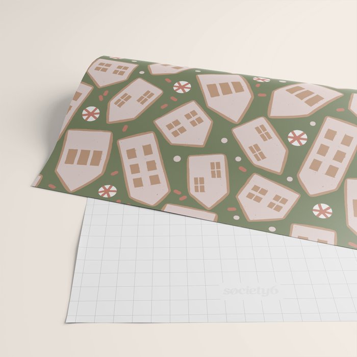 Modern Gingerbread Houses . Evergreen Wrapping Paper Gallery Image 2