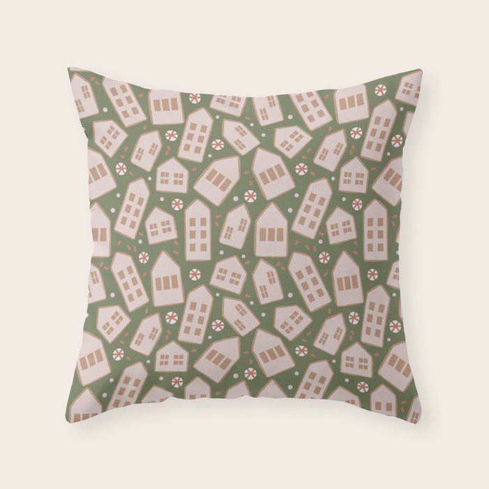 Modern Gingerbread Houses . Evergreen Throw Pillow Gallery Image 6