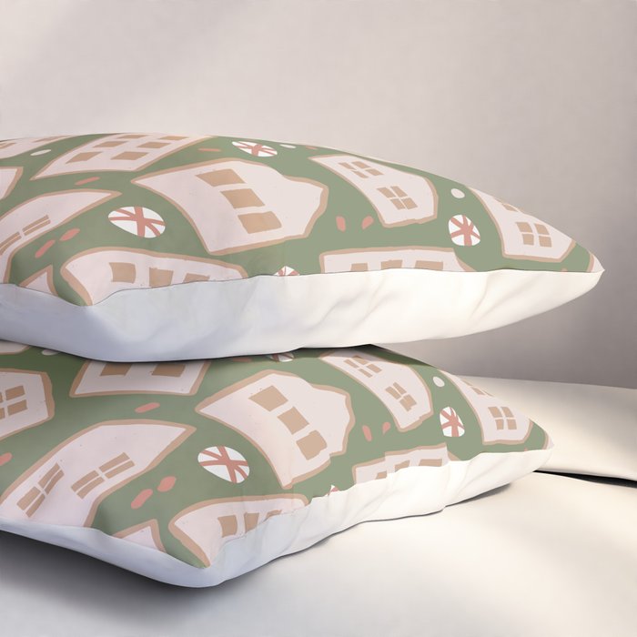 Modern Gingerbread Houses . Evergreen Pillow Sham Gallery Image 3