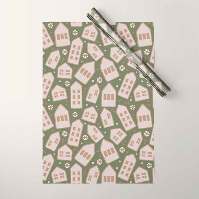Modern Gingerbread Houses . Evergreen Wrapping Paper Gallery Image 1