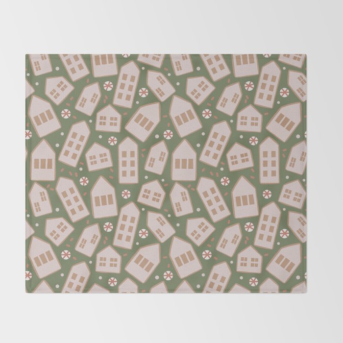 Modern Gingerbread Houses . Evergreen Throw Blanket Gallery Image 2