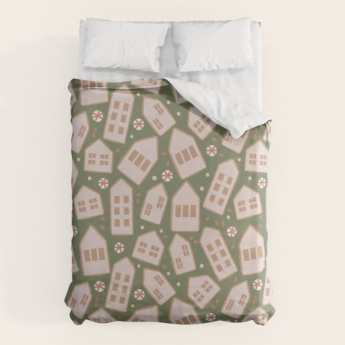 Modern Gingerbread Houses . Evergreen Duvet Cover Gallery Image 6