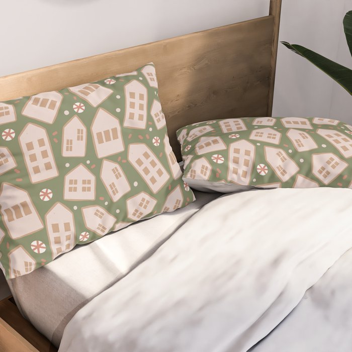 Modern Gingerbread Houses . Evergreen Pillow Sham Gallery Image 2