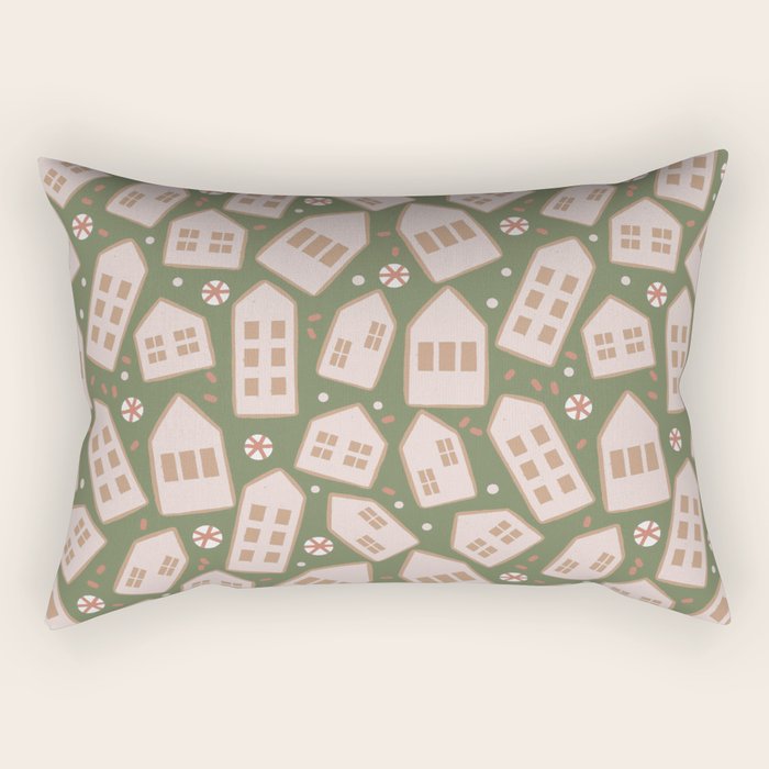 Modern Gingerbread Houses . Evergreen Rectangular Pillow Gallery Image 2