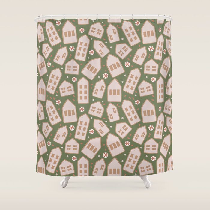 Modern Gingerbread Houses . Evergreen Shower Curtain Gallery Image 1