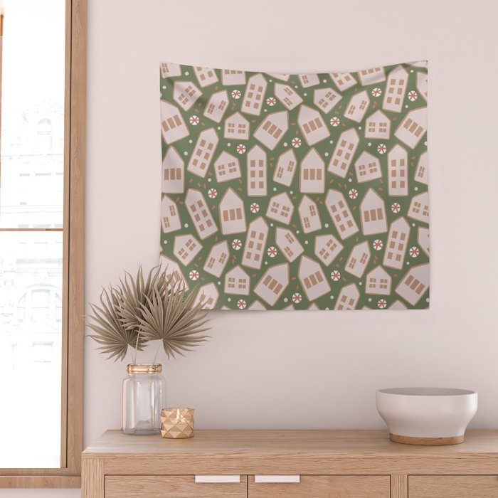 Modern Gingerbread Houses . Evergreen Wall Tapestry Gallery Image 2