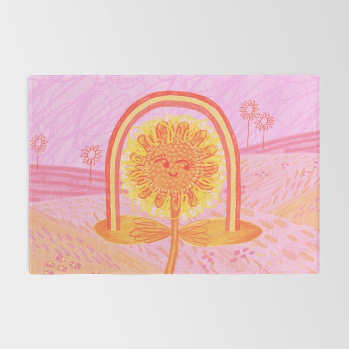 Retro Sunflower & Rainbow in Pink Rug Gallery Image 2
