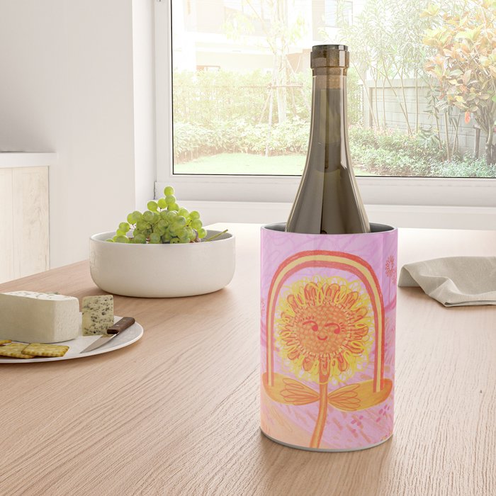 Retro Sunflower & Rainbow in Pink Wine Chiller Gallery Image 4