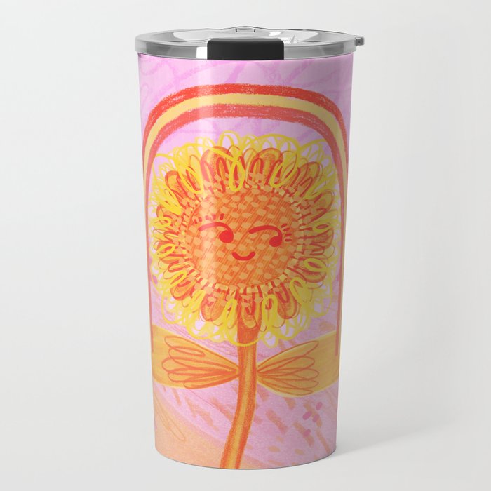 Retro Sunflower & Rainbow in Pink Travel Mug Gallery Image 1