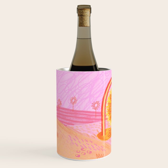 Retro Sunflower & Rainbow in Pink Wine Chiller Gallery Image 2