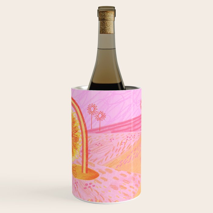 Retro Sunflower & Rainbow in Pink Wine Chiller Gallery Image 3