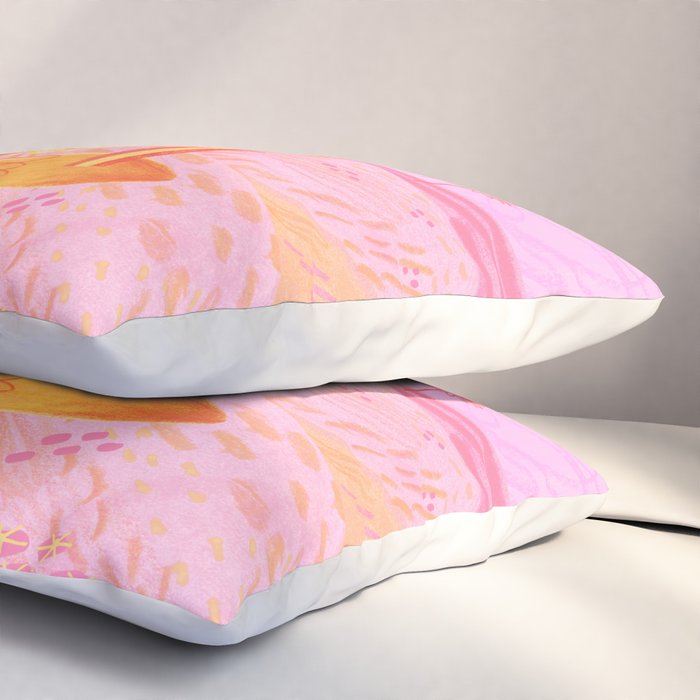 Retro Sunflower & Rainbow in Pink Pillow Sham Gallery Image 3