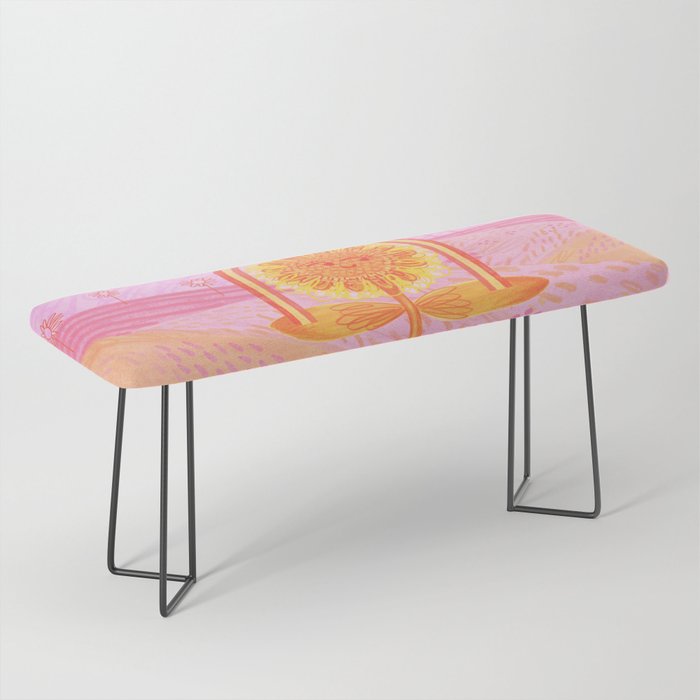 Retro Sunflower & Rainbow in Pink Bench Gallery Image 1