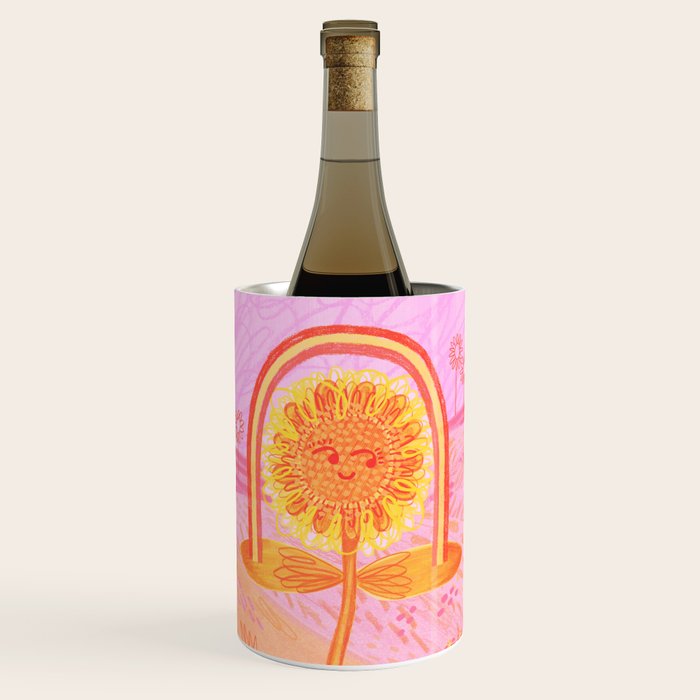 Retro Sunflower & Rainbow in Pink Wine Chiller Gallery Image 1