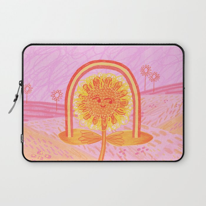 Retro Sunflower & Rainbow in Pink Laptop Sleeve Gallery Image 1