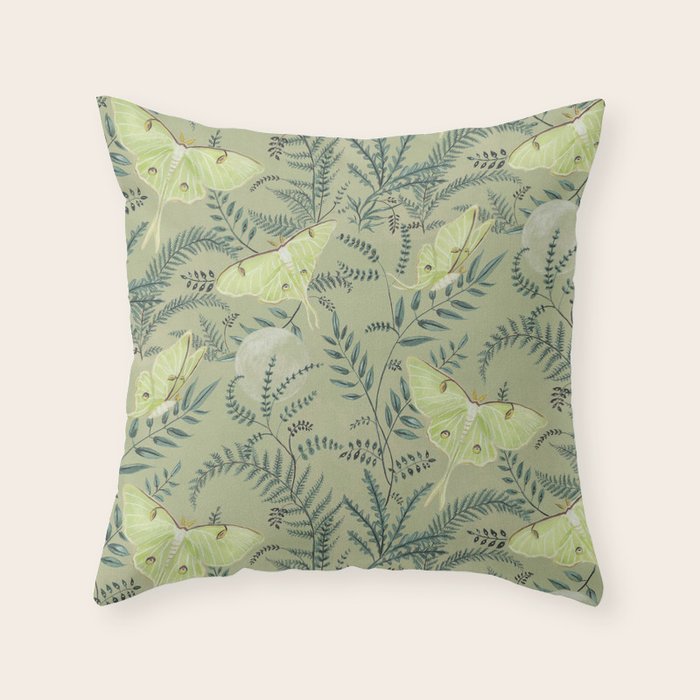 Luna Moths on Pale Green Throw Pillow Gallery Image 6