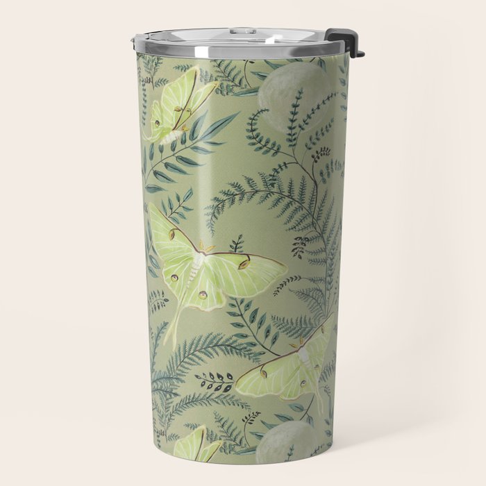 Luna Moths on Pale Green Travel Mug Gallery Image 2