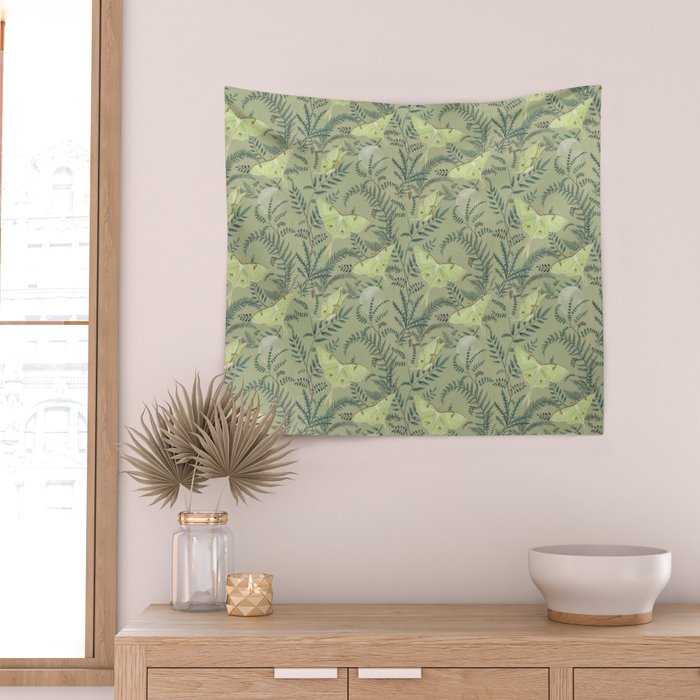 Luna Moths on Pale Green Wall Tapestry Gallery Image 2