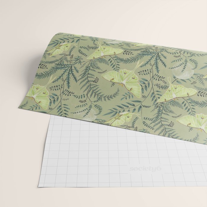 Luna Moths on Pale Green Wrapping Paper Gallery Image 2