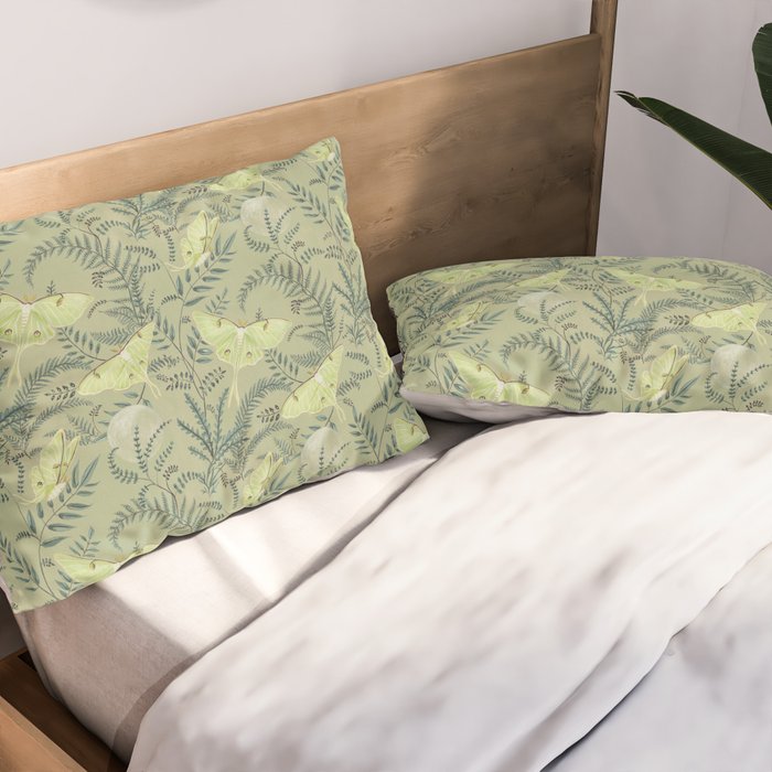 Luna Moths on Pale Green Pillow Sham Gallery Image 2